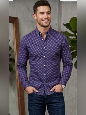 J. Crew Men's Blue and Red Geometric Shirt